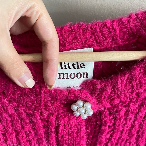LITTLE MOON PINK Rosella Pearl Button Cardigan - Picture 7 of 9